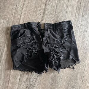 American Eagle Outfitters Black Jean Shorts Distressed Frayed